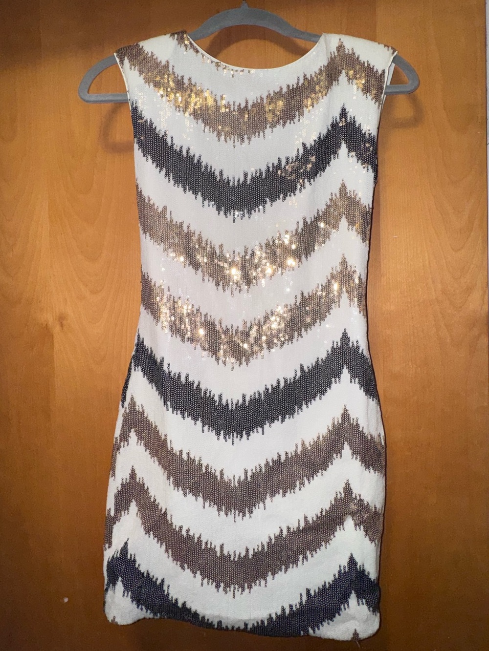 As U Wish White Mini Dress with Gold & Black Chevron Sequins